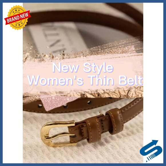 Skinny Genuine Leather Belt Gold Buckle Adjustable Thin Waistband